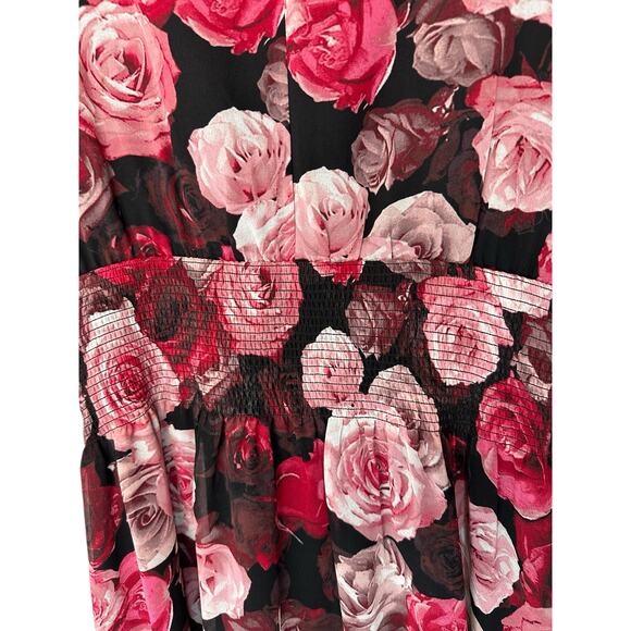 White House Black Market Dress Red Pink Floral Print Dark Romantic Chiffon Large - Picture 5 of 11
